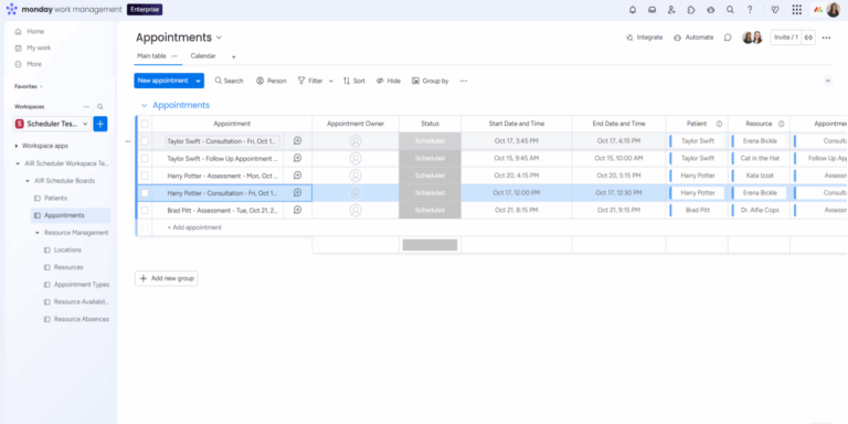 Appointments in AIR Scheduler