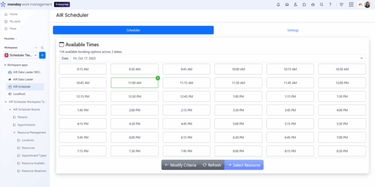 Select a time AIR Scheduler