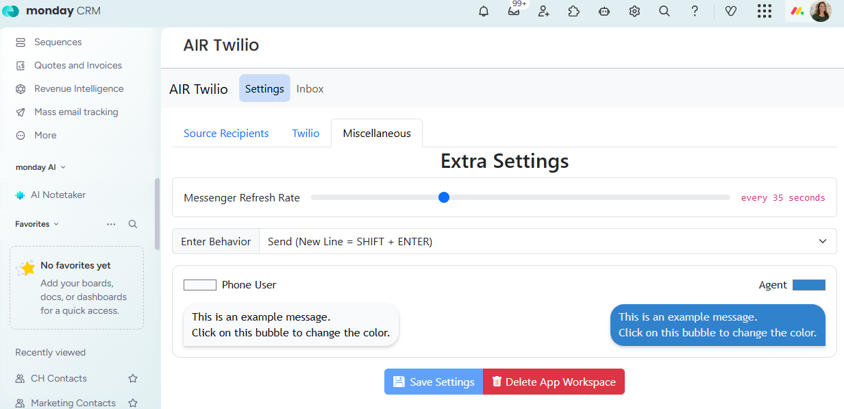 message settings
